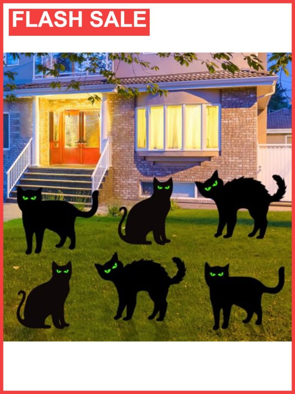 6PC Halloween Black Cat Yard Signs with Stakes Glow Eyes Waterproof Outdoor